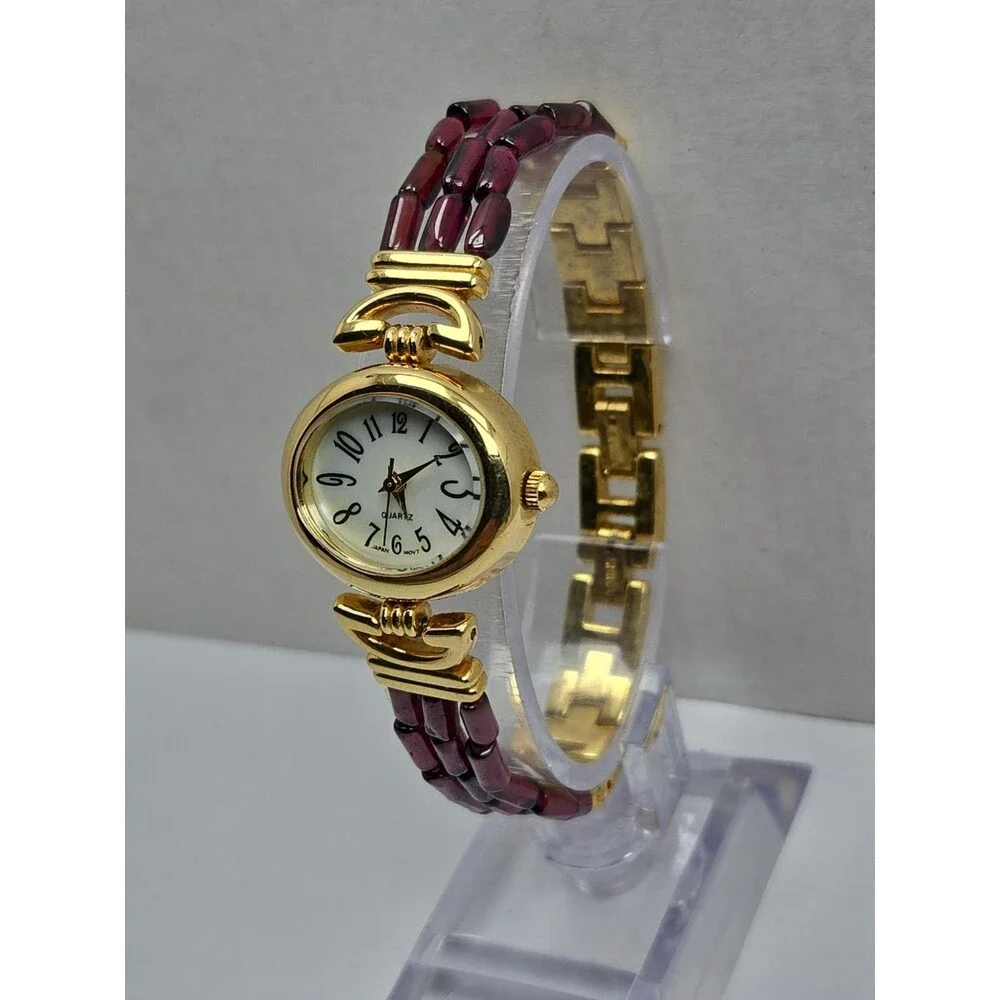 Womens Vintage Avon Purple Beaded Gold Tone Watch Quartz Y2K Dainty New Battery